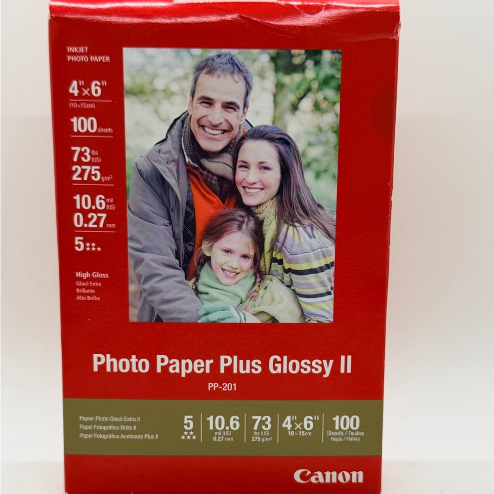 NWT Canon Photo Paper Plus Glossy II (PP-201),  4 x 6 Inches, 100 Sheets